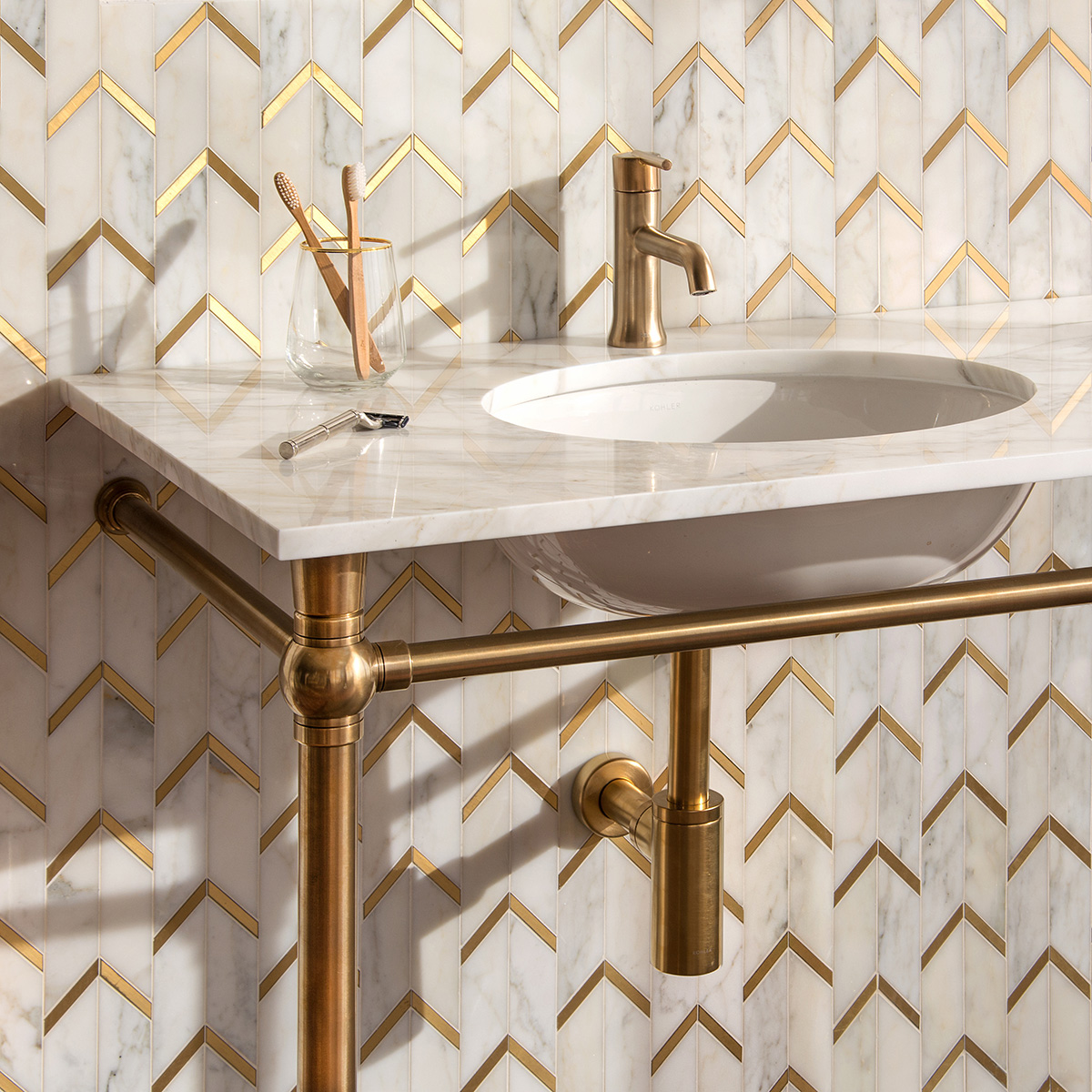 Modern style Vanity Leg System in satin brass