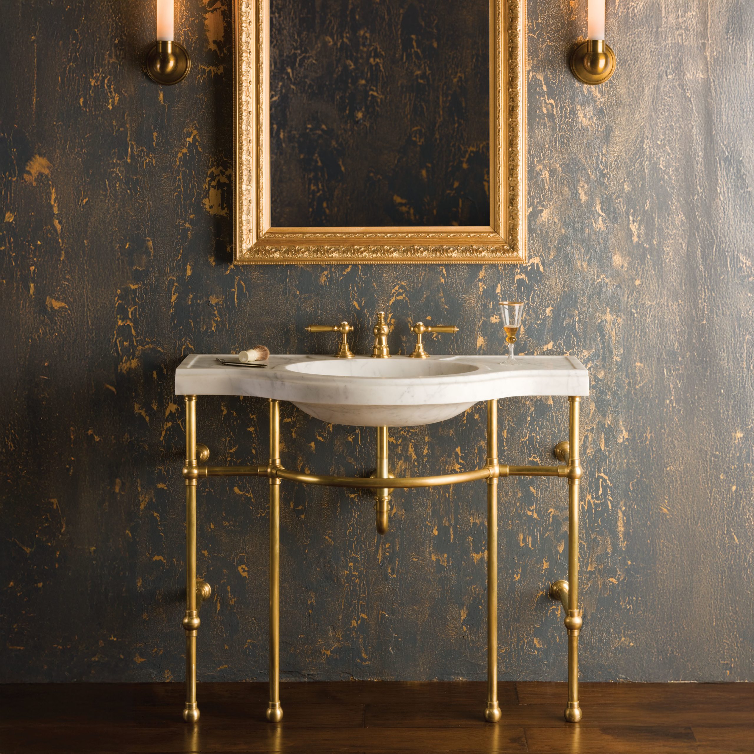 Renaissance style Vanity sink legs finished in aged brass