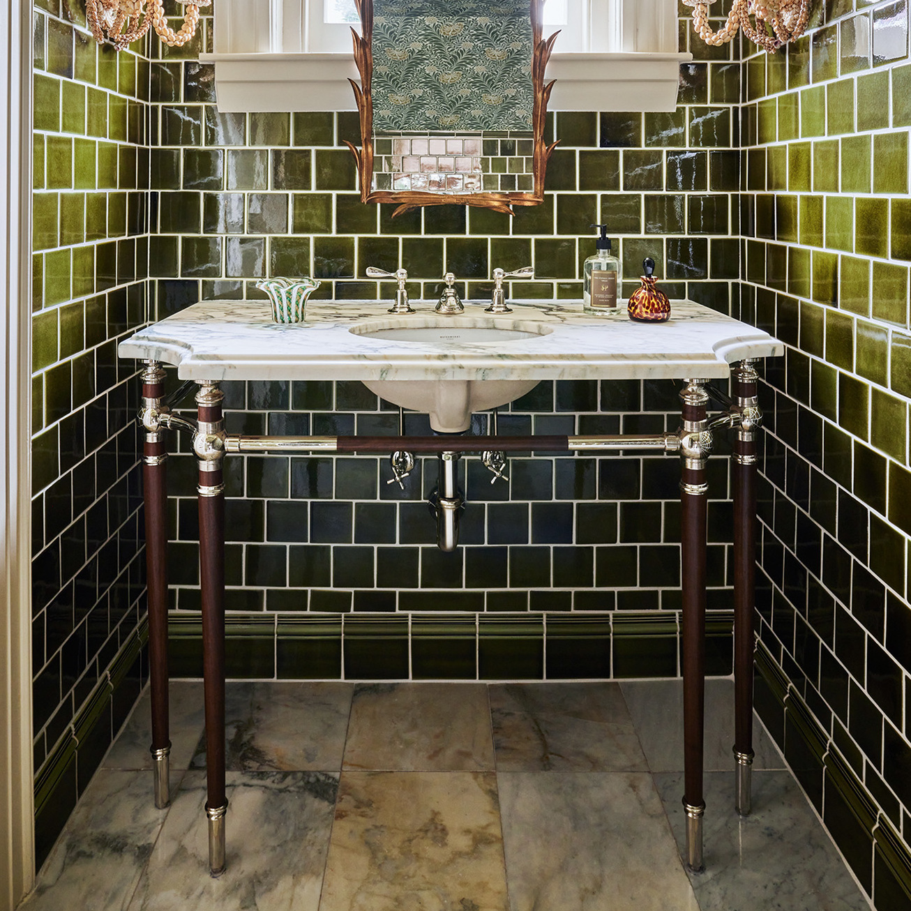 Bayonne style Vanity Sink Legs in polished nickel and walnut heartwood