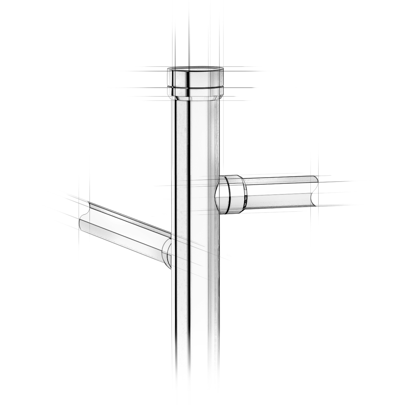Architectural sketch of a Minimal style Vanity Leg System coped connector detail