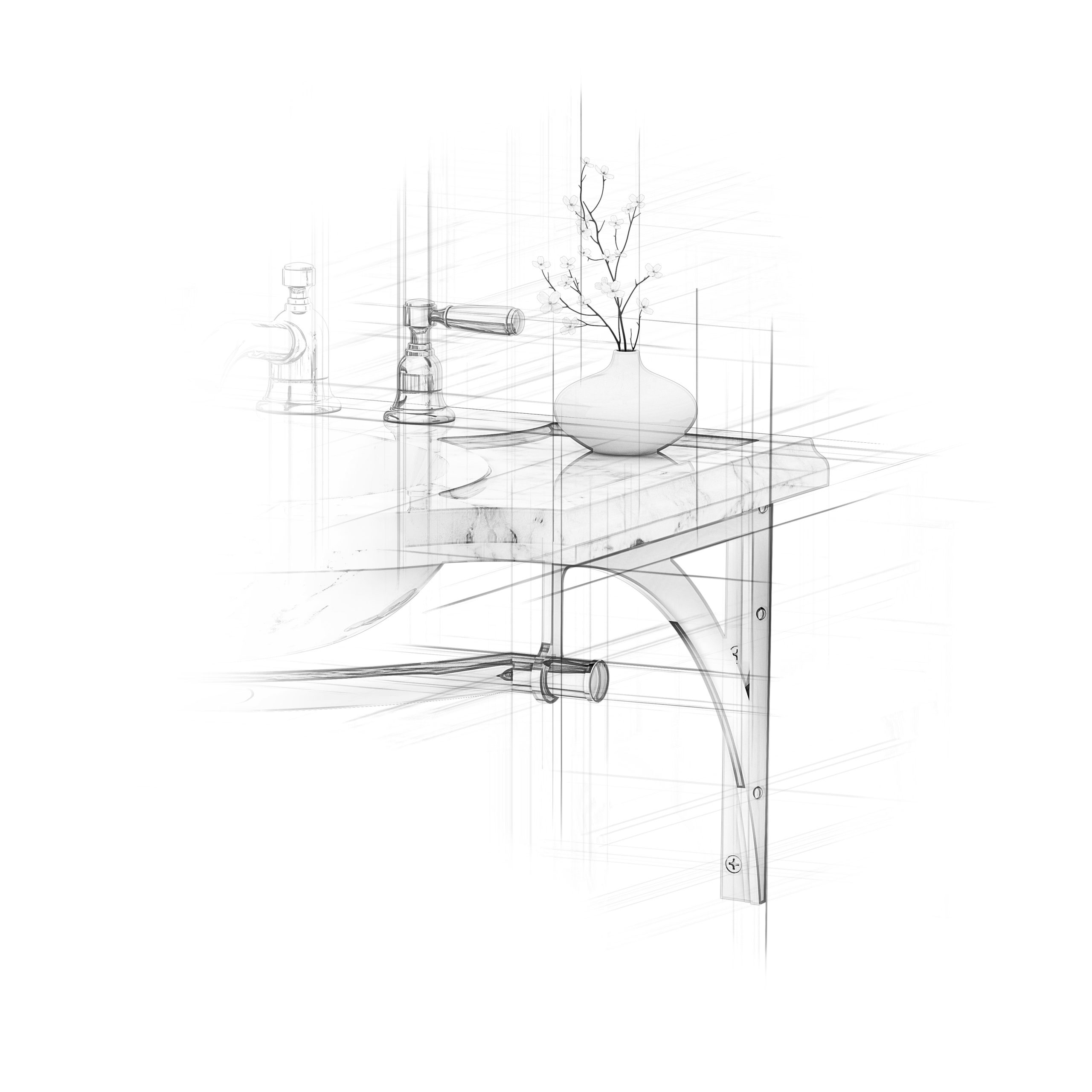 Architectural sketch of a Regency style wall mount Vanity