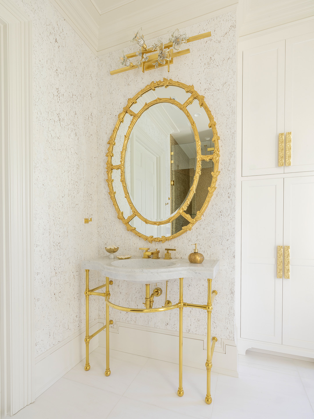 Renaissance style Vanity Leg System in polished brass with Stone Forest sinktop