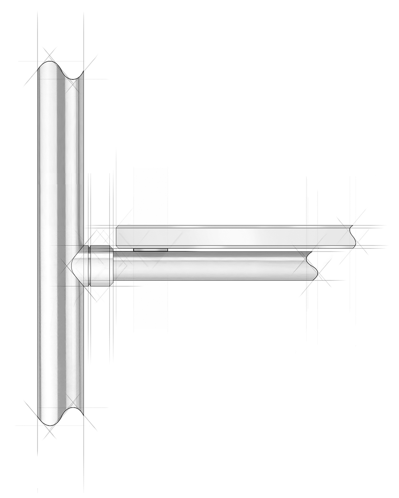 Architectural sketch of a Metro style Tubular Bistro Designer Shelving with a glass shelf