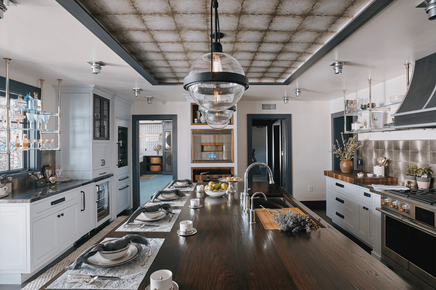 Ball style Bistro Designer Shelving in polished chrome with glass shelves