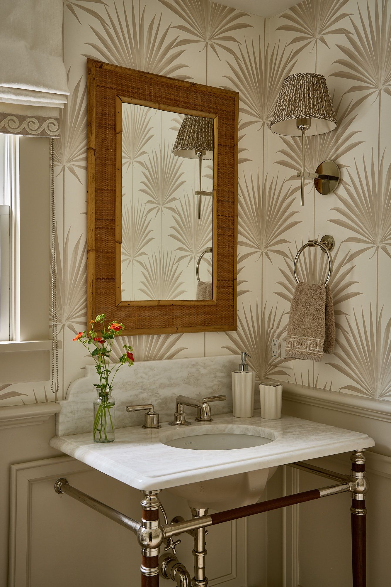Newport style Vanity Washstand in polished nickel with Walnut legs