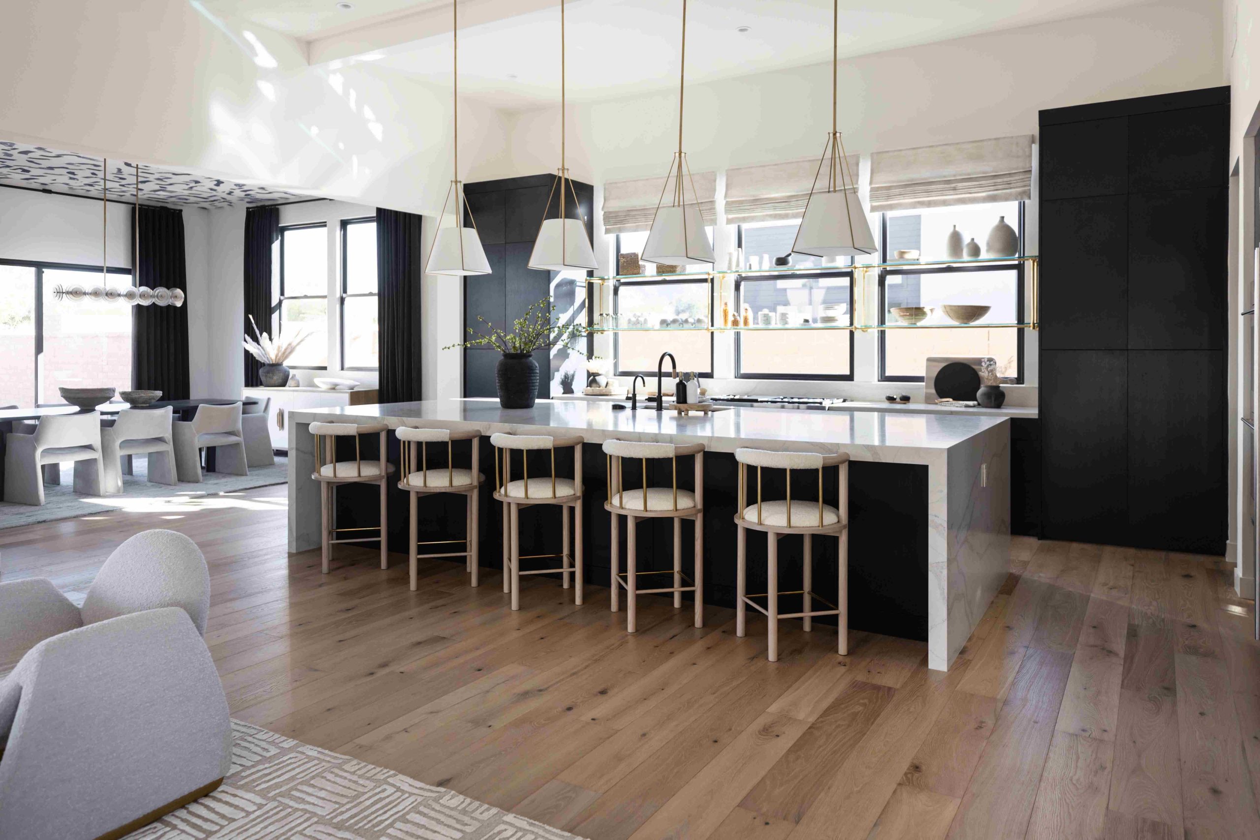 Wall mounted Studio style Bistro designer Shelving in polished brass and glass shelves