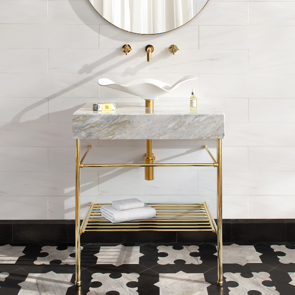 Metro style Vanity Leg System with Low-Profile Shelf Supports and Hotel style shelf