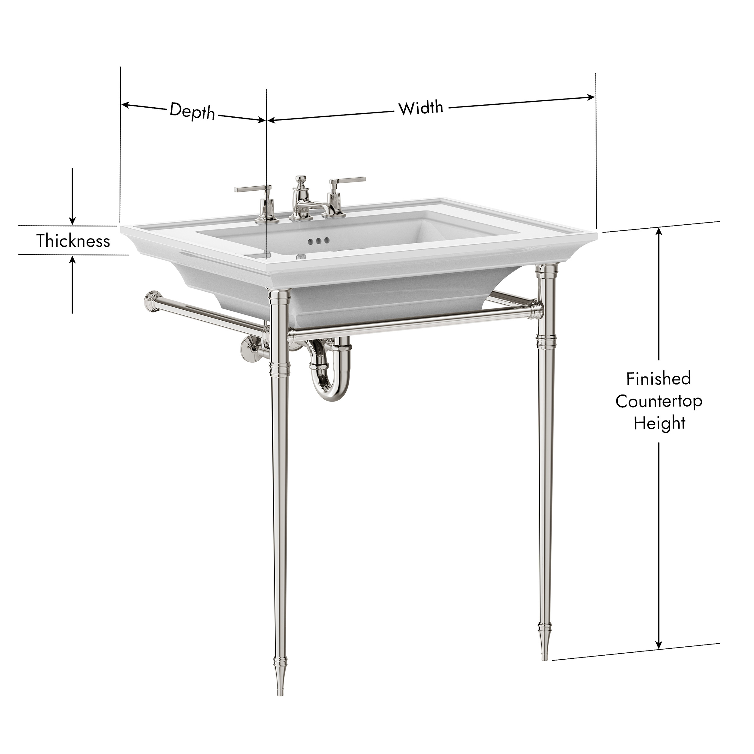 Diagram showing how to measure a china sinktop