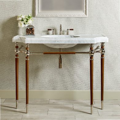 Bayonne style Vanity Washstand in polished nickel and Walnut Heartwood legs