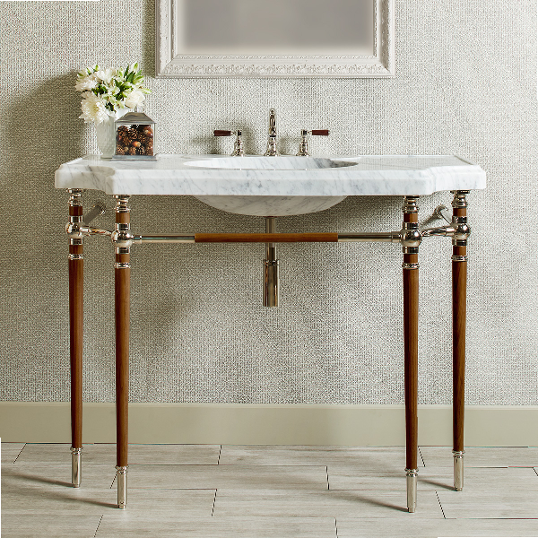 Bayonne style Vanity Washstand in polished nickel and Walnut Heartwood legs