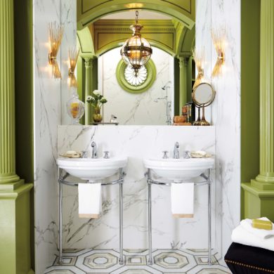 His & Hers matching Petite Renaissance style Washstands in polished nickel