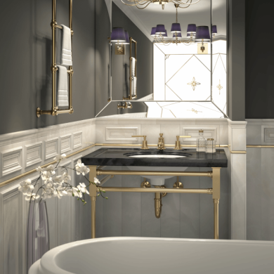 Capital style Vanity Console in polished brass