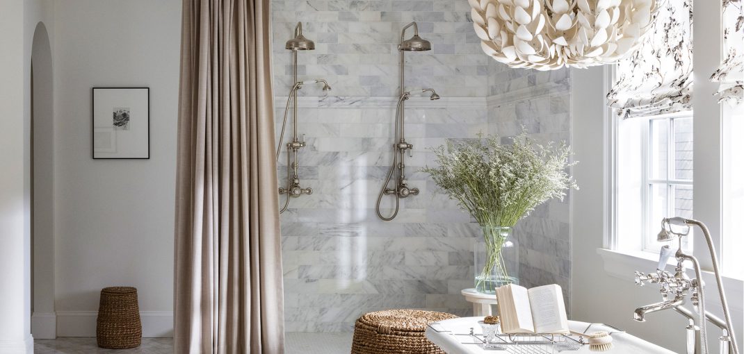 Ceiling & wall mounted Ball style Shower Curtain Rod in aged Brass