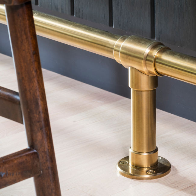 Floor Mounted satin brass Studio style Foot Rail with Exposed-Screw flange