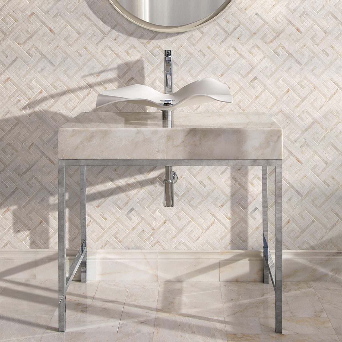 Linear style Vanity Leg System in polished nickel