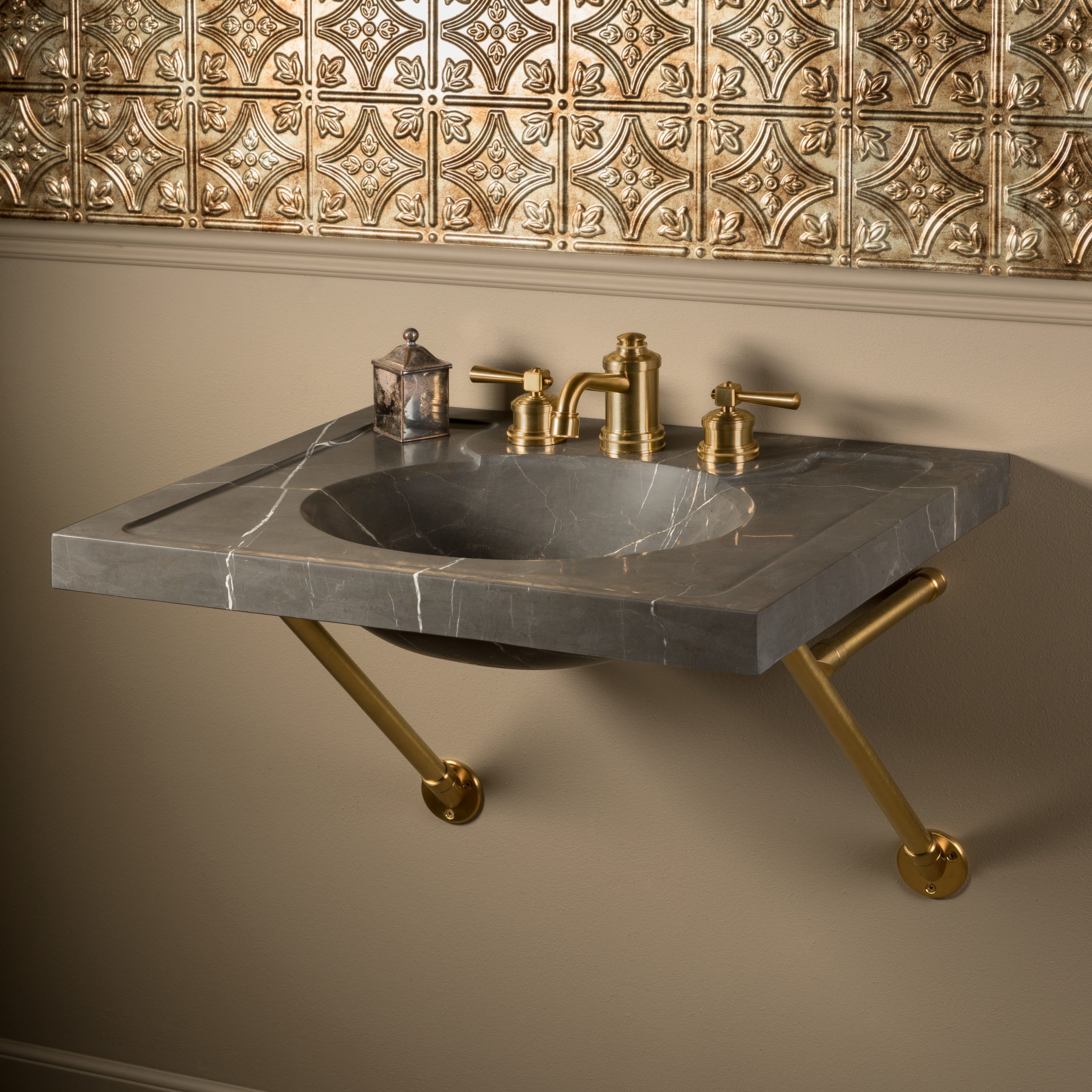 An Apex wall-mounted Vanity in satin brass