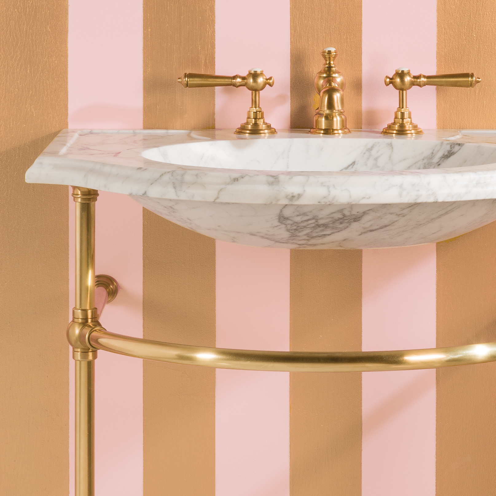 Petite Renaissance Vanity Leg System in satin brass with a Stone Forest Petite Renaissance marble sinktop