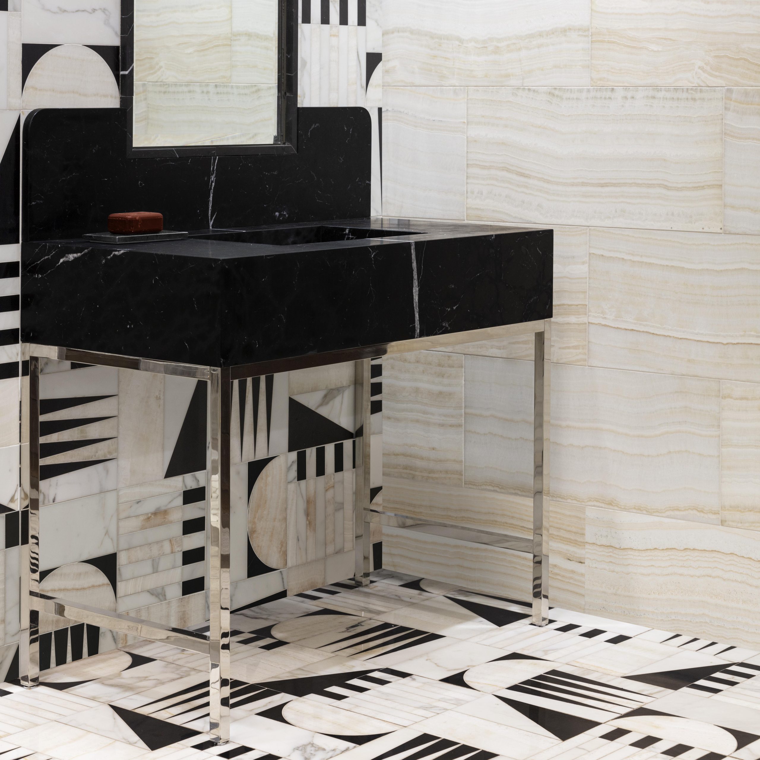 Linear style Vanity Leg System in polished nickel