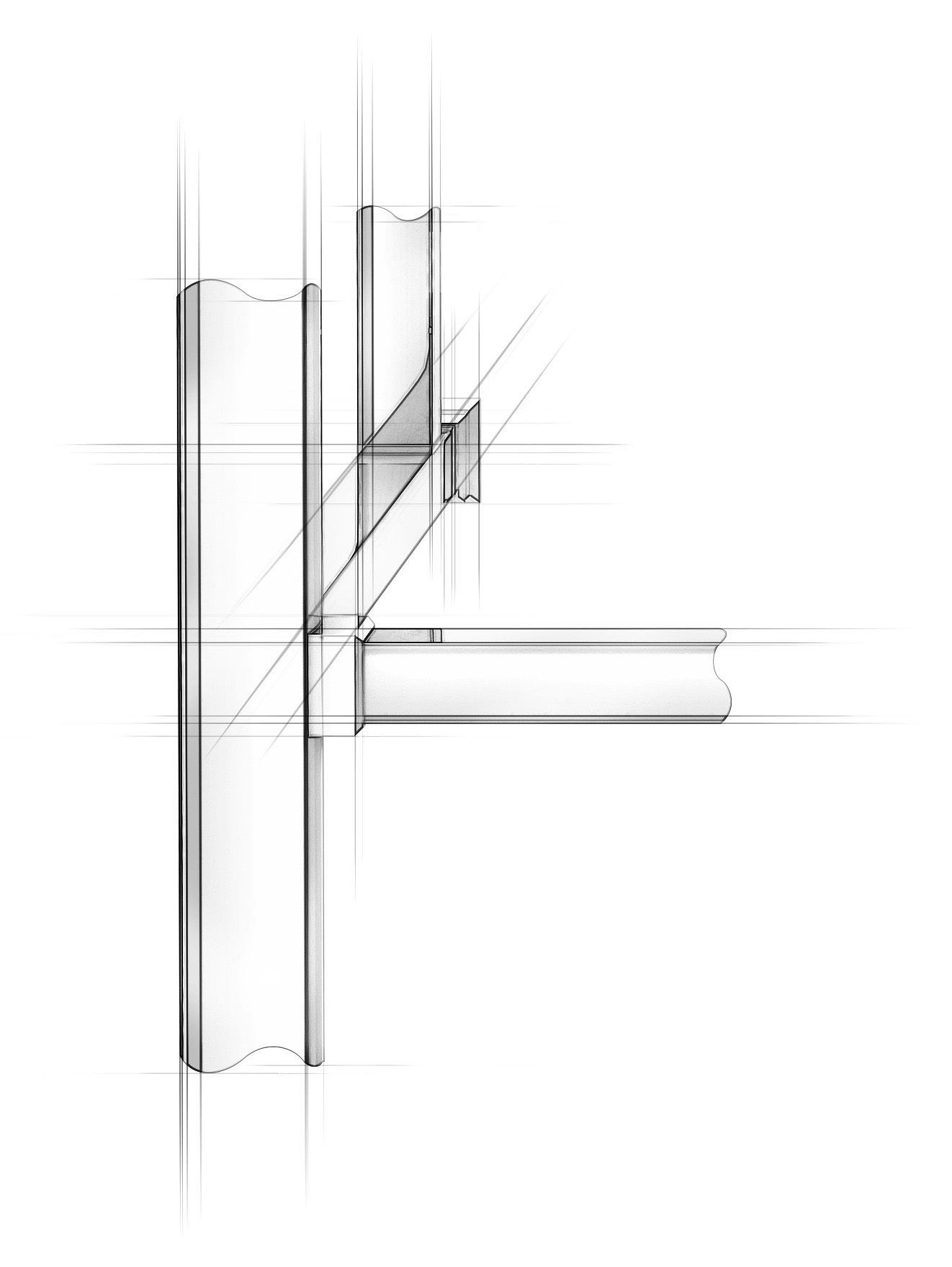 Architectural sketch of a Square style Vanity Leg system detail