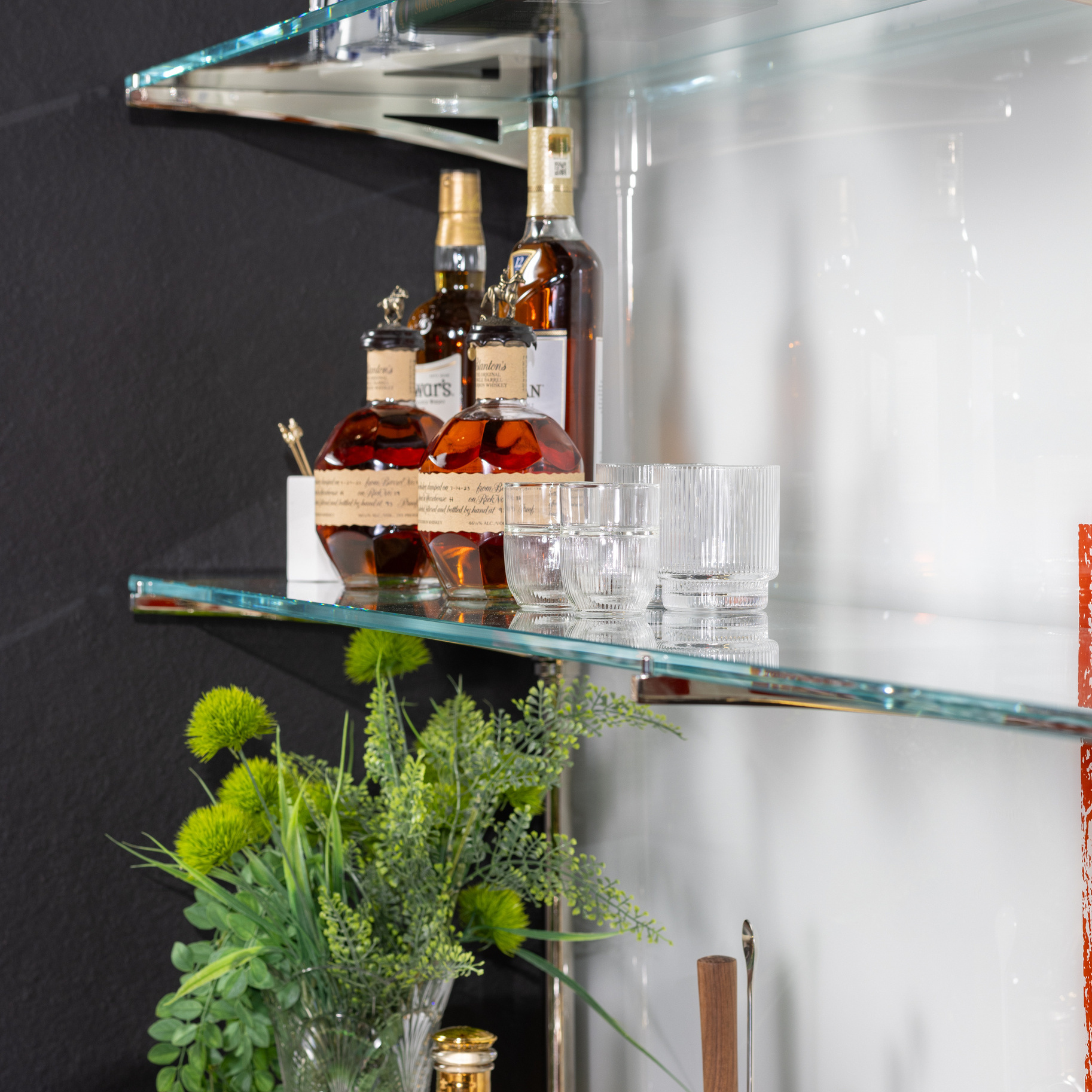 Rack style Cantilever Shelving with Open style Rack Arms in polished chrome