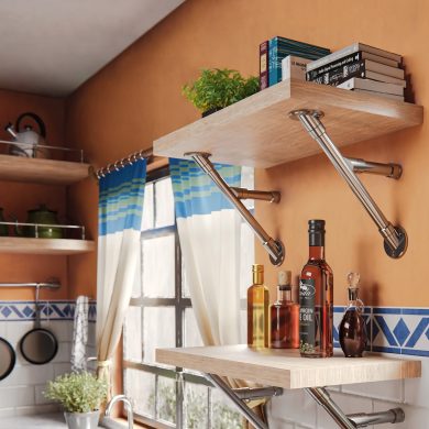 Apex style Designer Shelving Brackets in satin nickel