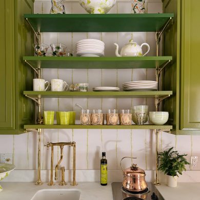 Counter & wall mounted Rack style Cantilever Designer Shelving in polished brass