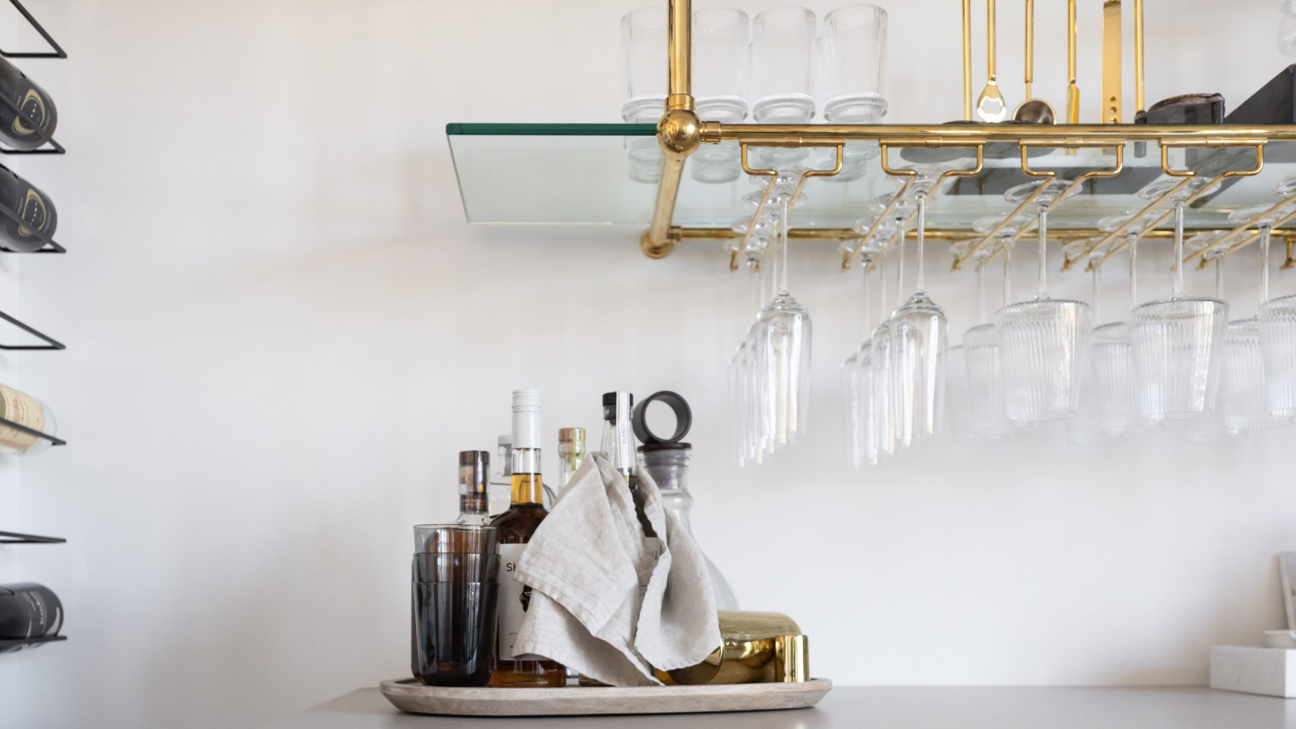 Detail of Stemware Holders mounted to a Ball style Bistro Designer Shelf