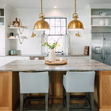 Signature style Bracket Designer Shelving in polished brass