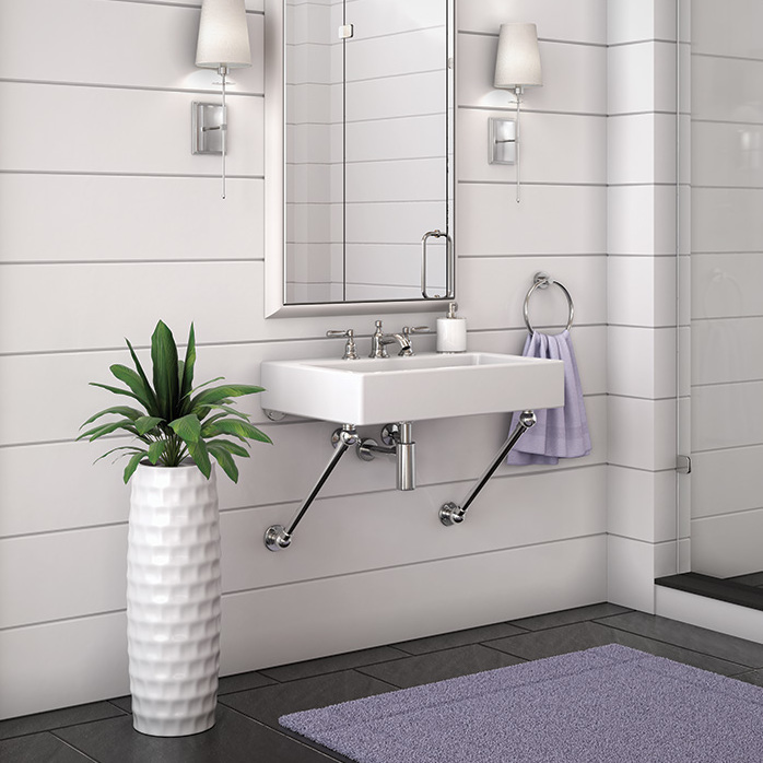 Signature style wall-mounted Vanity on polished chrome