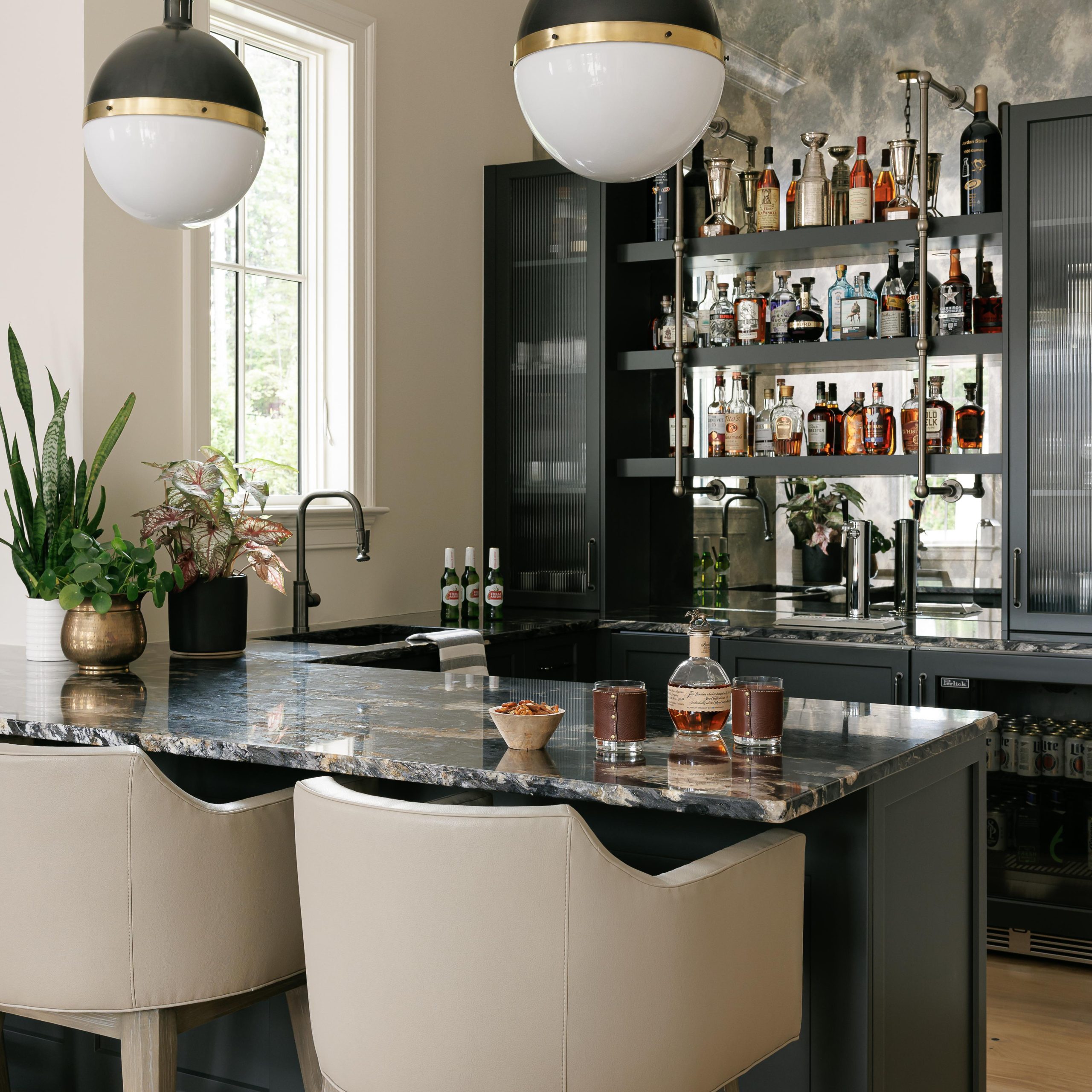Wall-mounted Ball style Bistro Designer Shelving mounted on a mirror