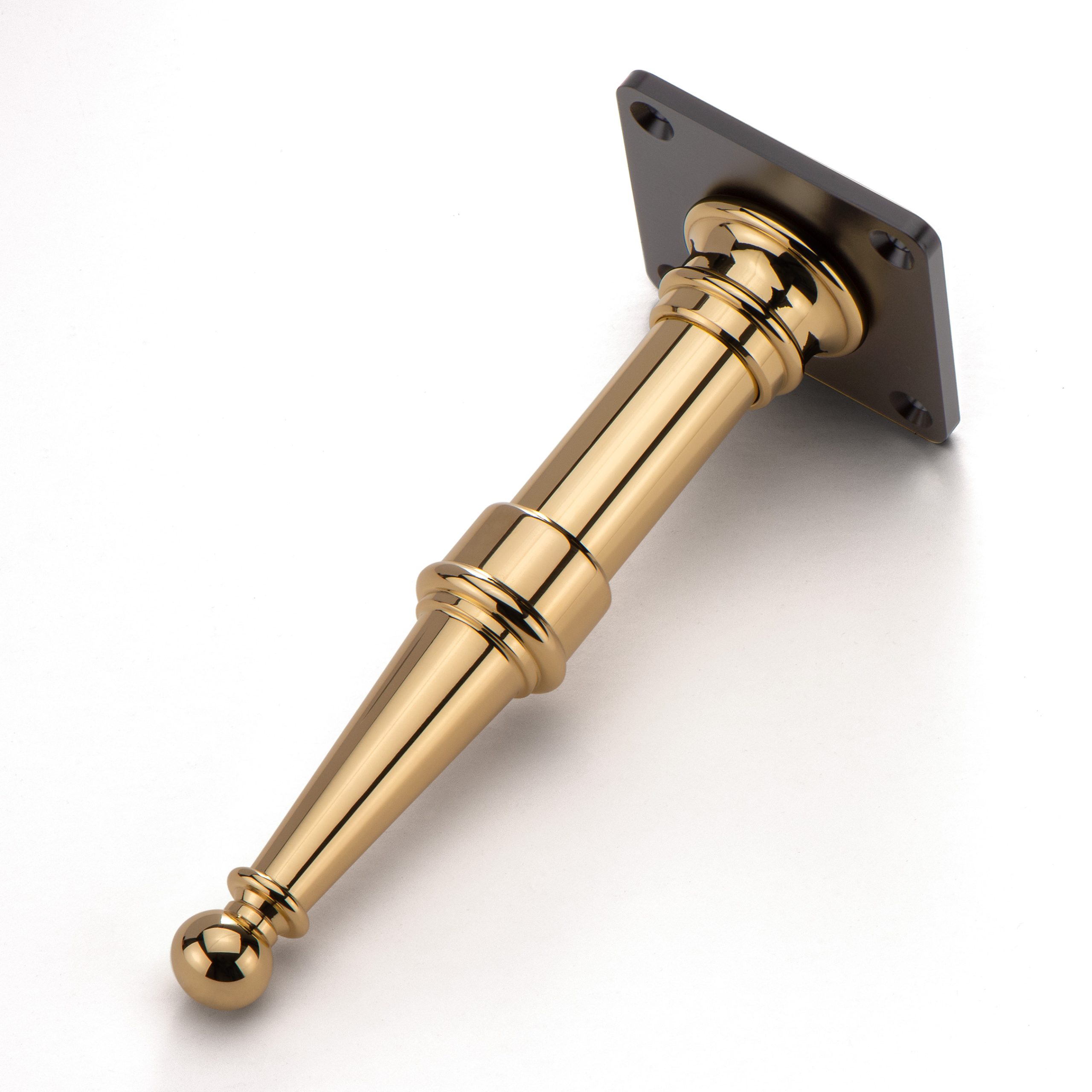 Tapered foot style Furniture Foot in polished Brass with mounting plate