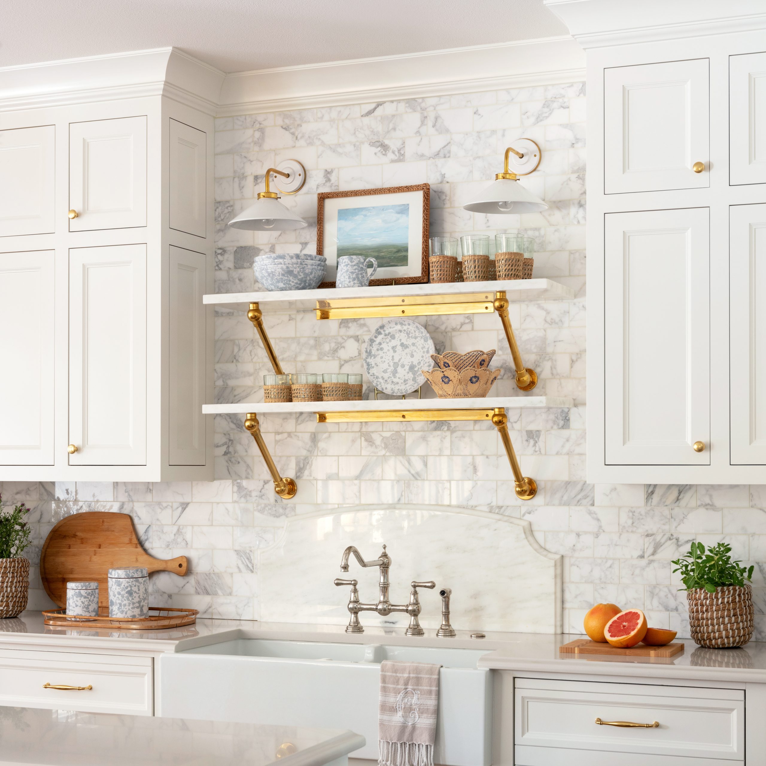 Signature style Designer Shelving Brackets in polished brass
