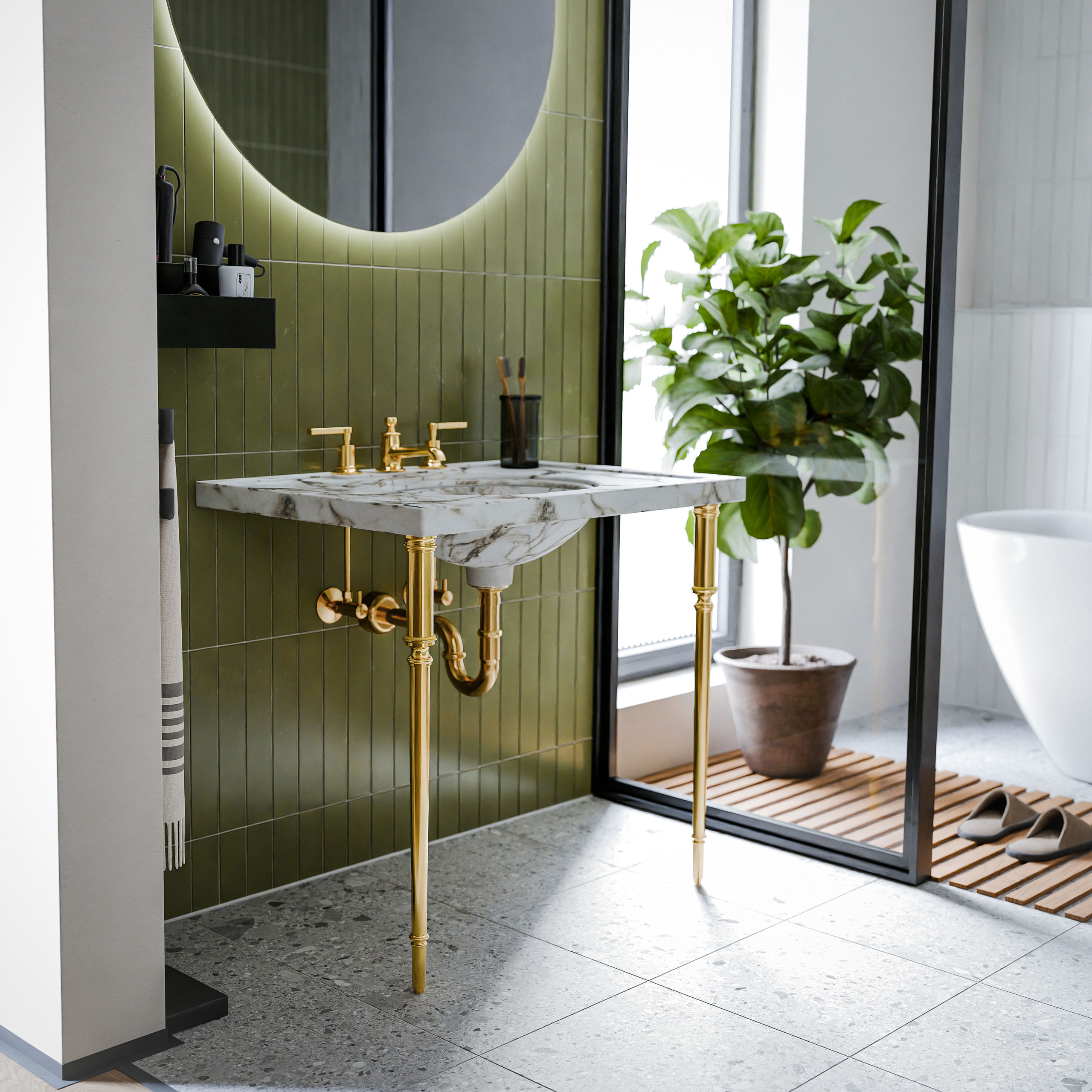 Embry style Vanity Washstand Legs in polished brass