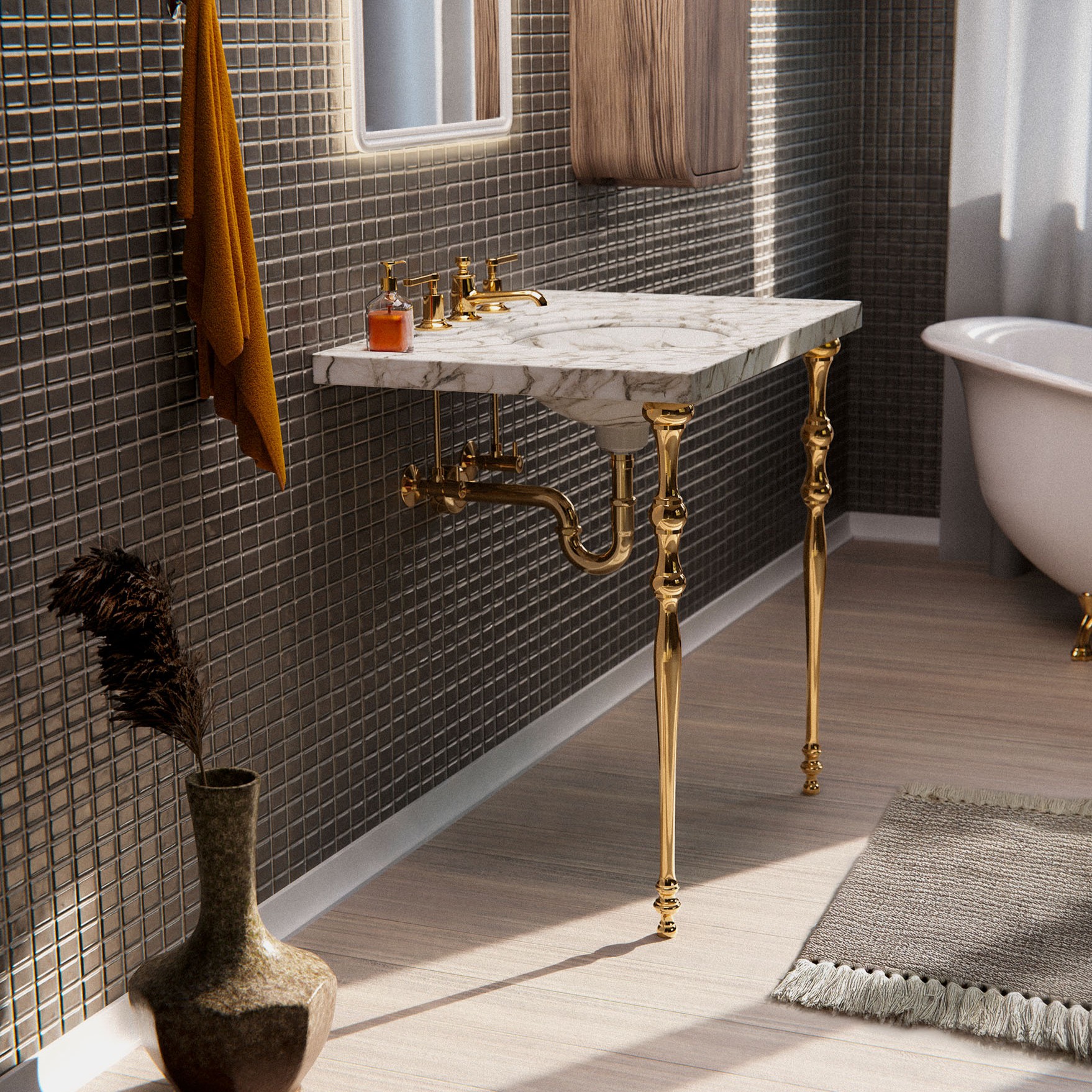Soho style Vanity Washstand Legs in polished brass