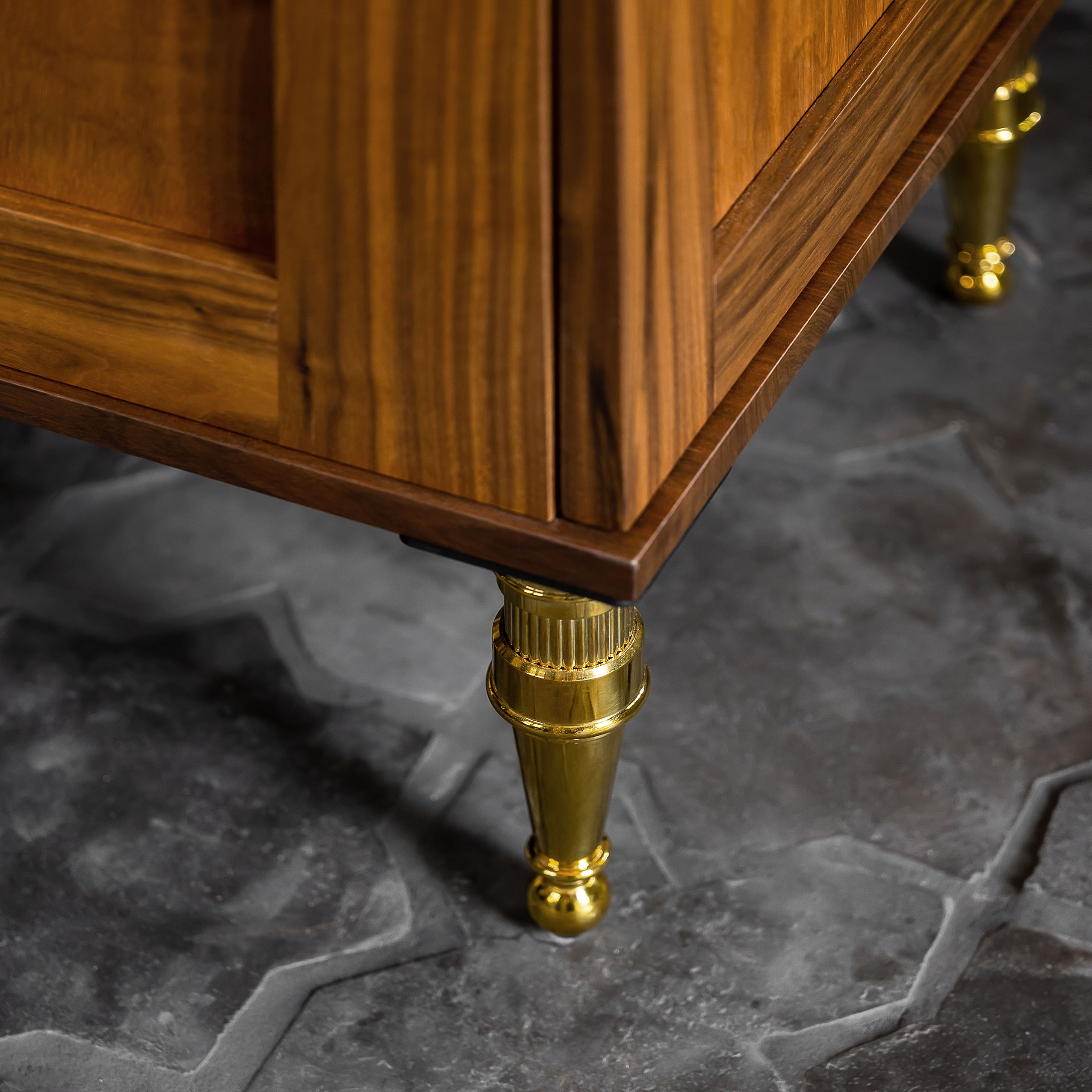 Custom Furniture Foot design featuring Reeded Brass Tubing