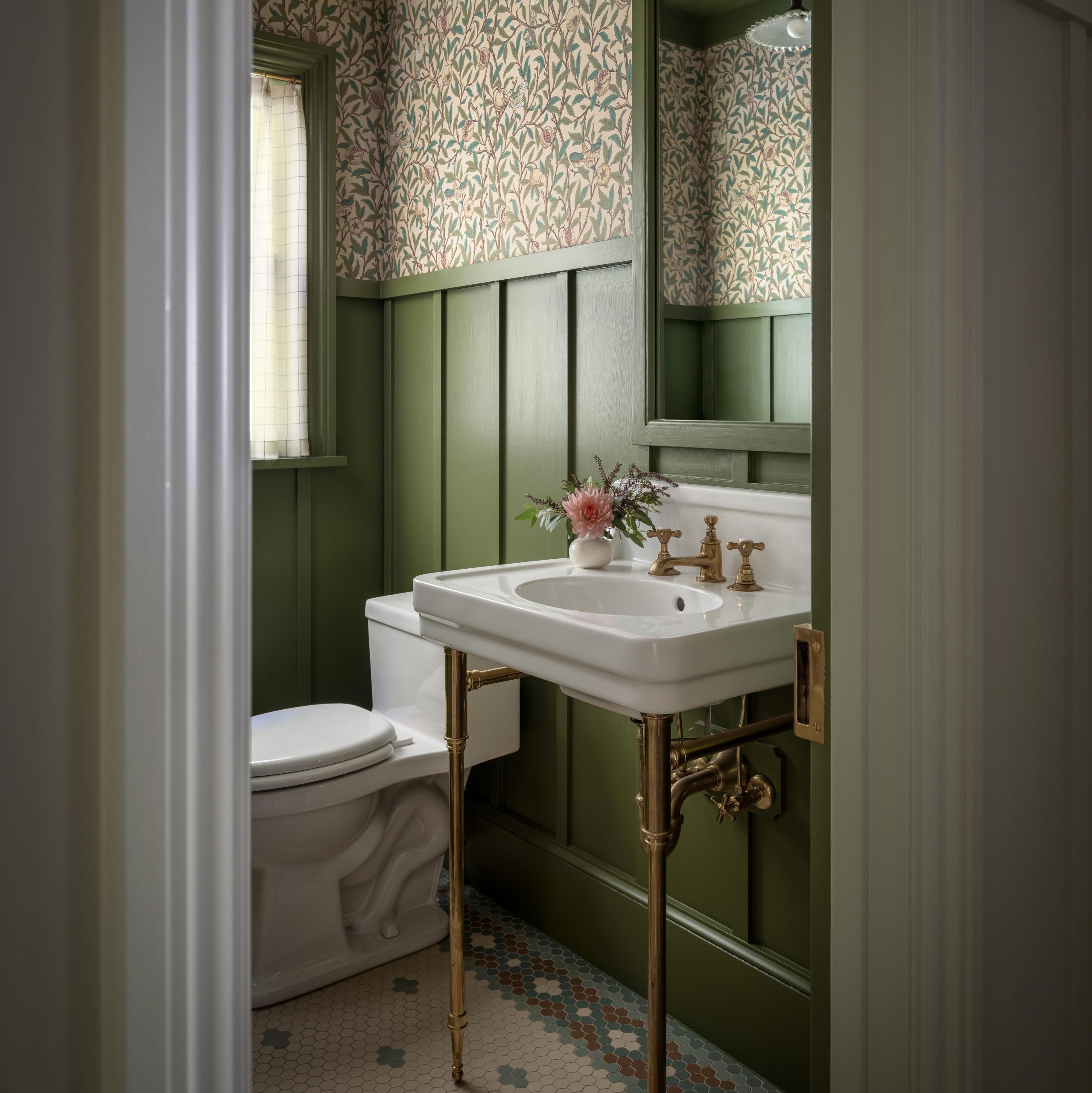 Westport style Vanity Leg System in aged brass with china sinktop