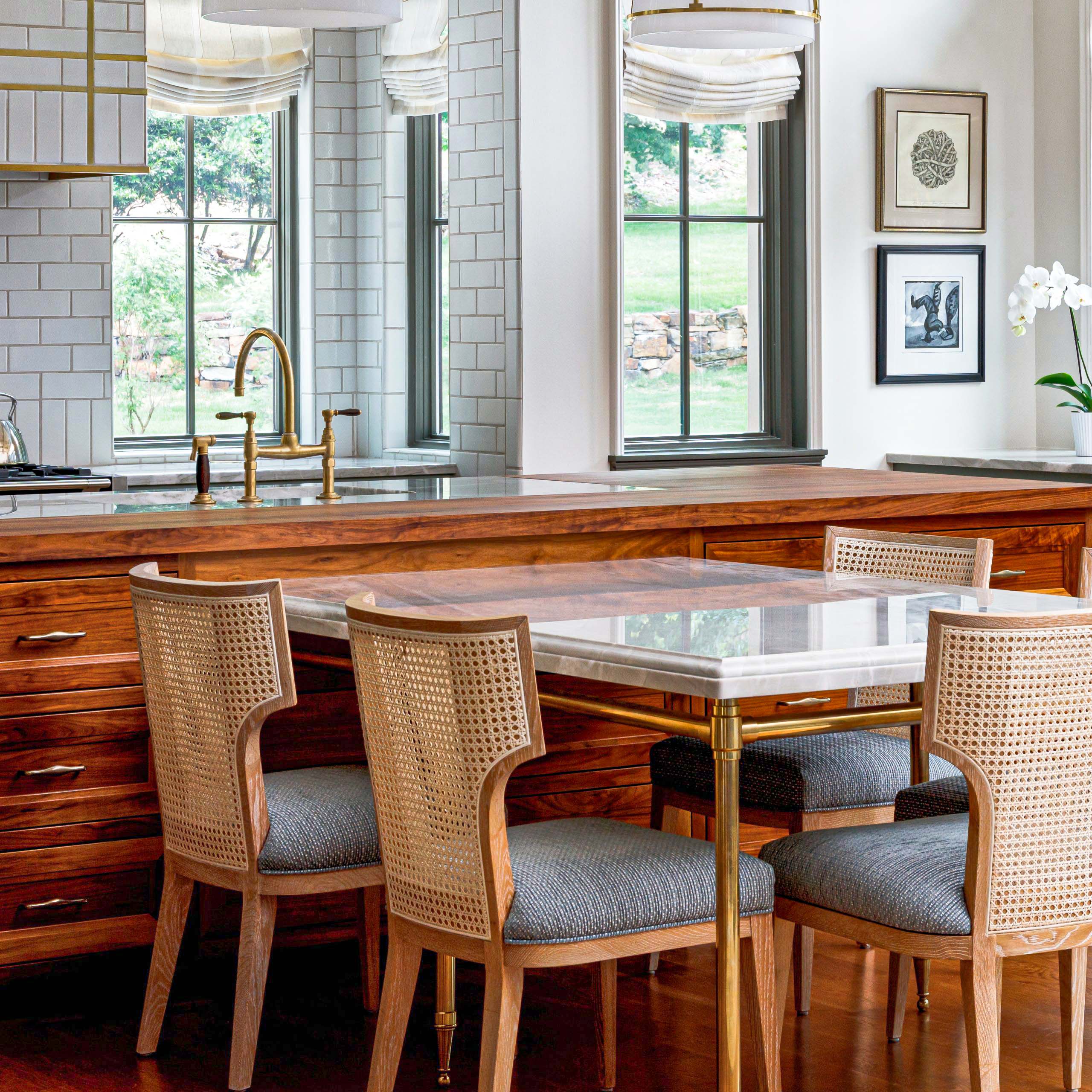 Custom Studio style Kitchen Leg System with Tapered Feet in aged brass