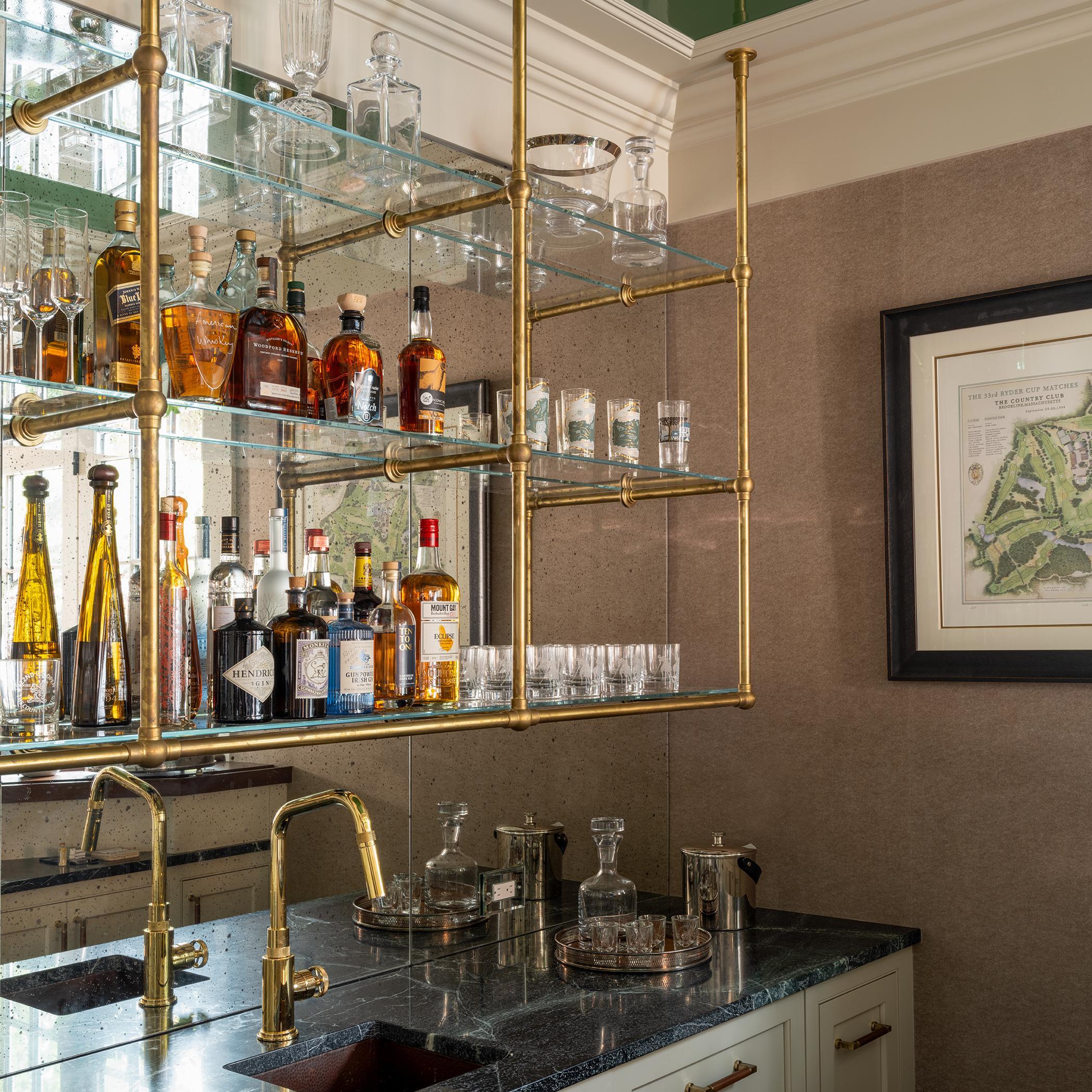 Ball style Bistro Designer Shelving Ceiling & wall mounted on a mirror