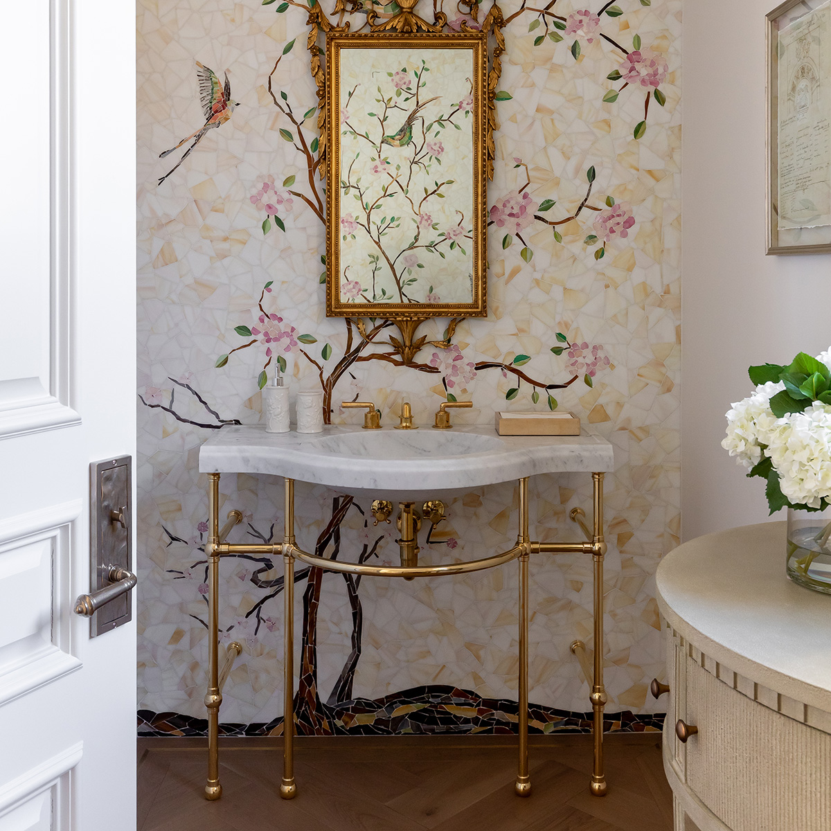 The Renaissance style Vanity Leg System paired with a Stone Forest Renaissance marble sinktop
