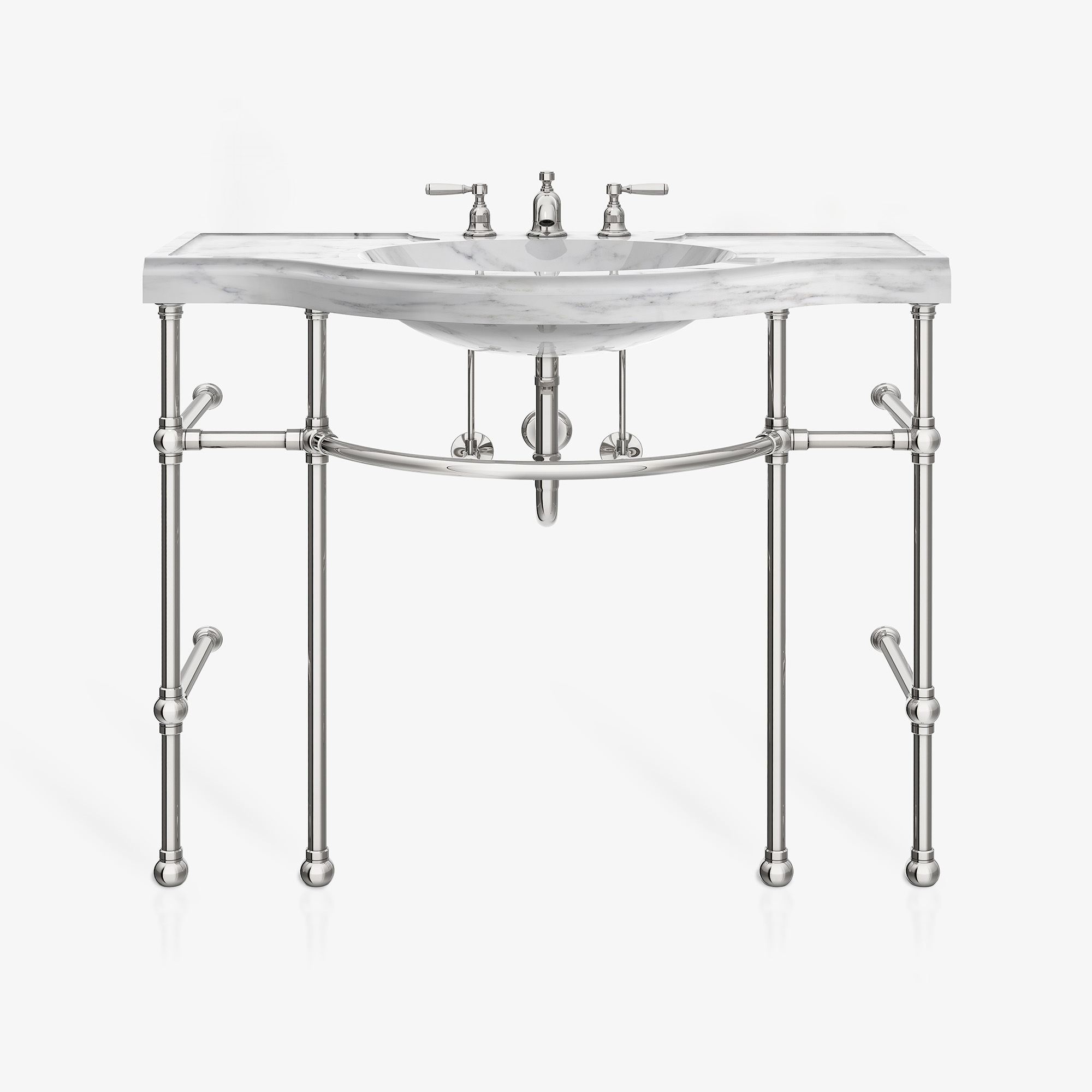 Renaissance style Vanity Leg System in polished nickel with Stone Forest Renaissance marble sinktop