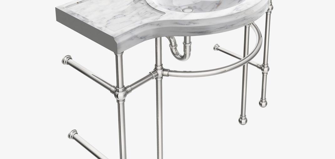 Renaissance style Vanity Leg System in polished nickel with Stone Forest Renaissance marble sinktop