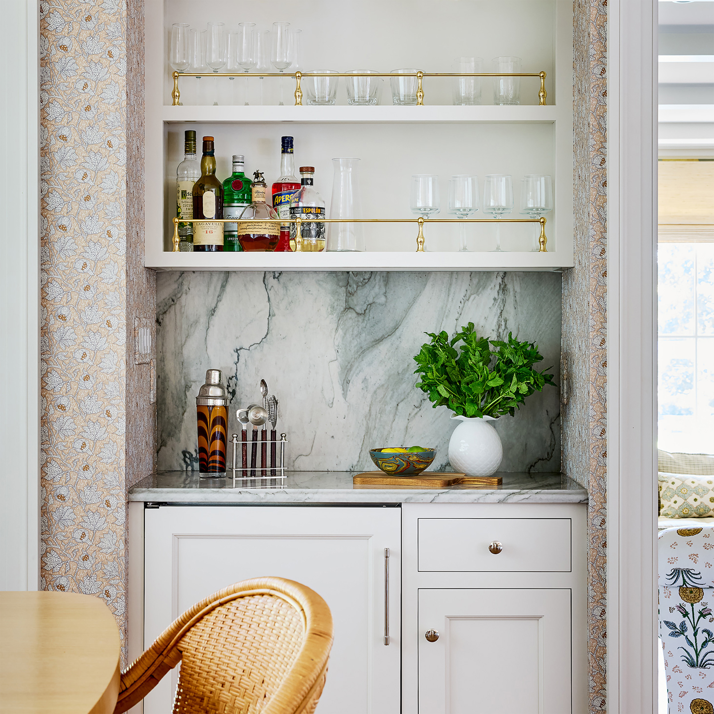 Brass Gallery Rails on white shelves