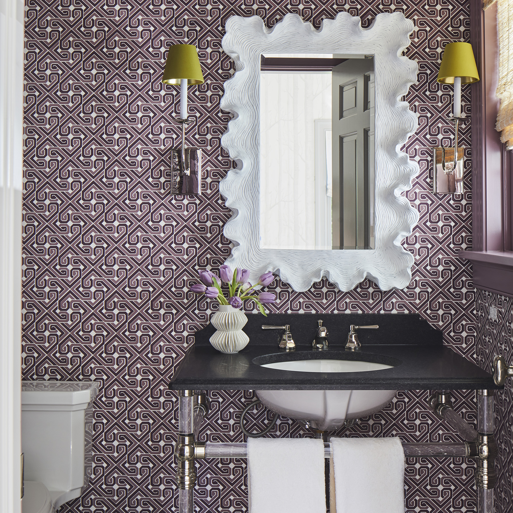 Decorative Collar Vanity Leg System in polished chrome with Clear Acrylic Rod legs & horizontals