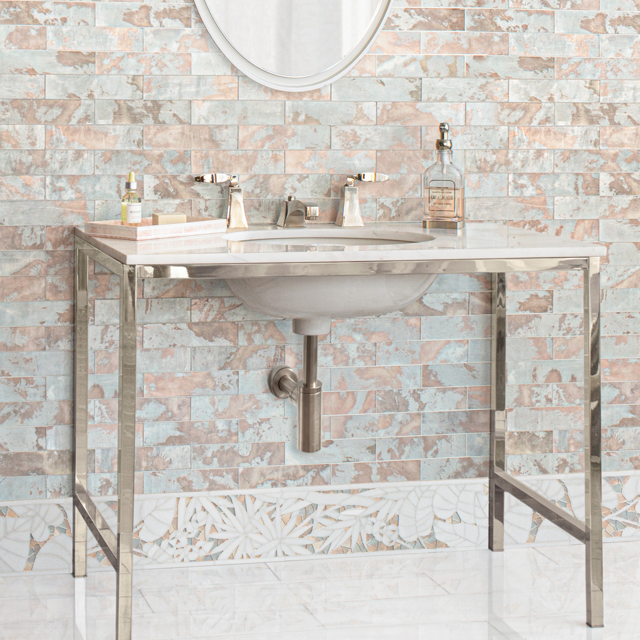 Linear style Vanity Leg System in polished nickel