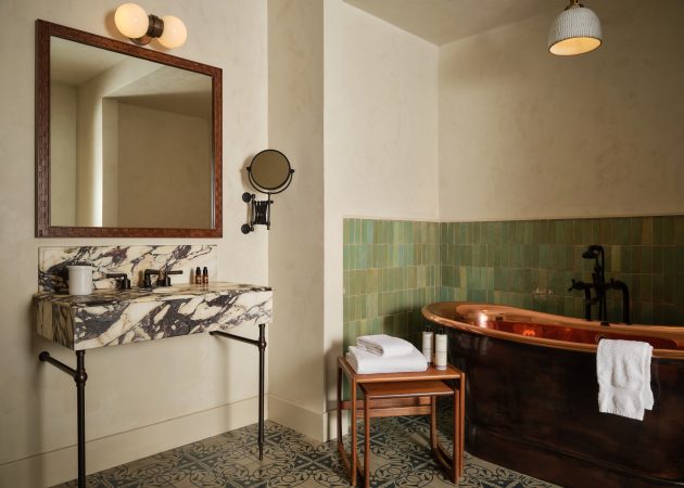 Tapered foot style Vanity Leg System in Oil Rubbed Bronze finish and marble top
