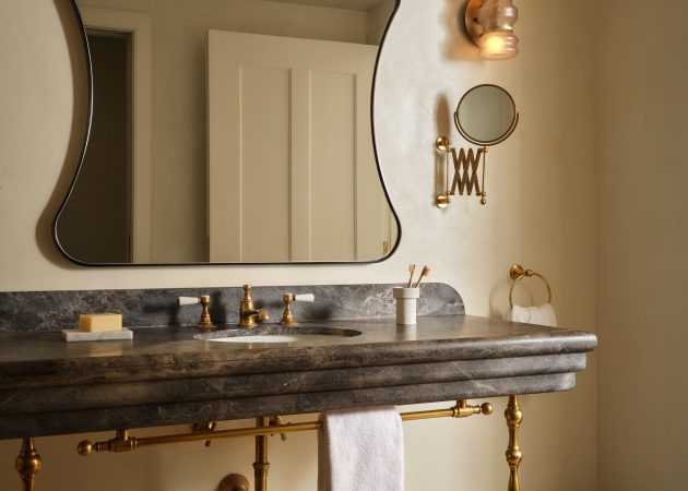 Soho style Vanity Sink Legs and a custom towel rail in aged brass
